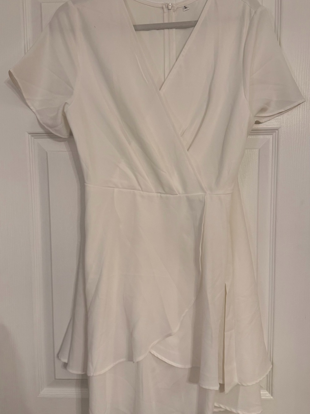 Women's White Wrap V-Neck Layered Dress